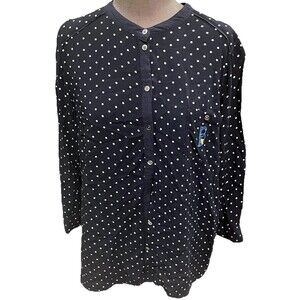 Maeve Anthropology L Top Navy White Polka Dot Pattern  B Monogram 3/4 Sleeve